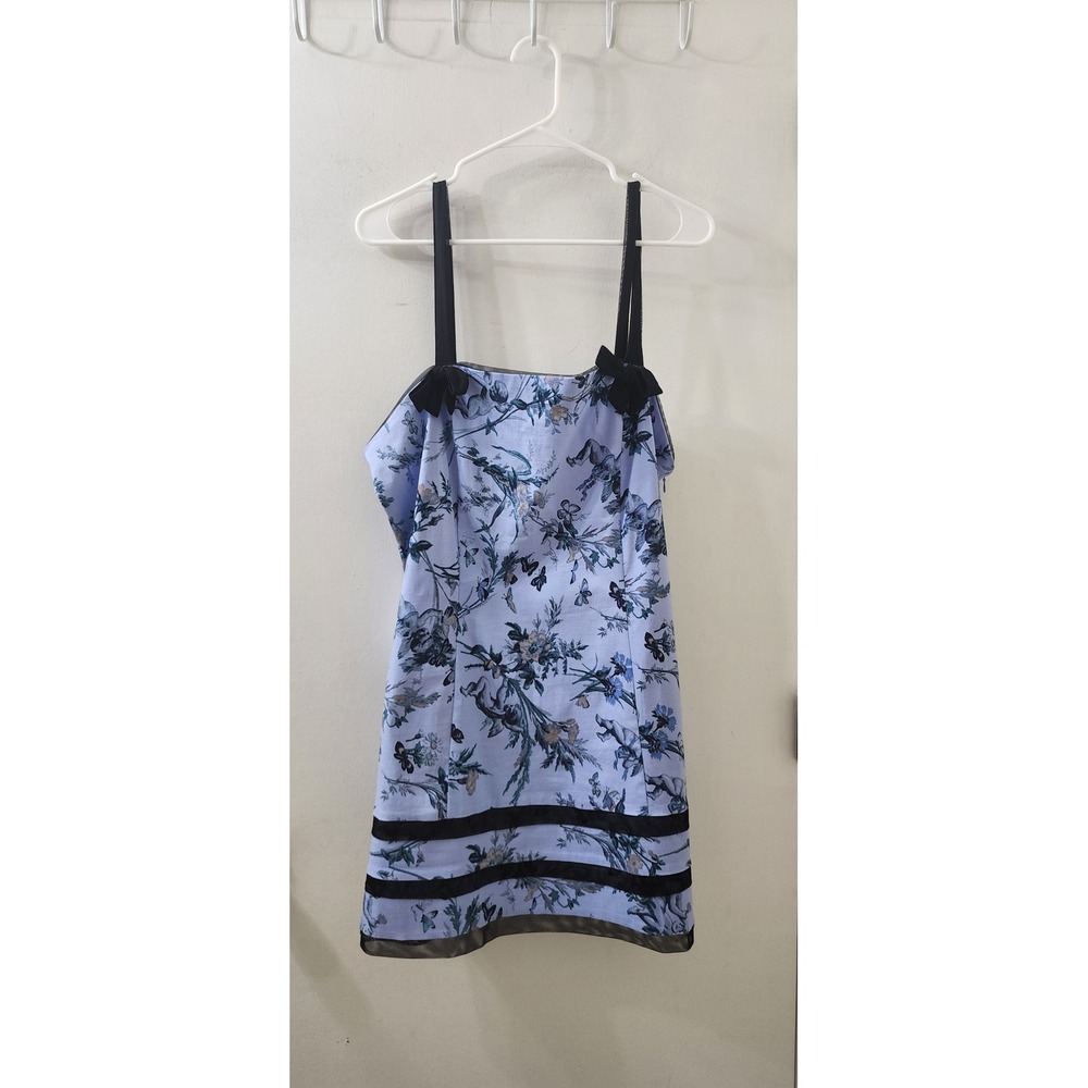 Kimchi Blue Toile Floral Mini Dress Blue Black Mesh Bow Straps XL